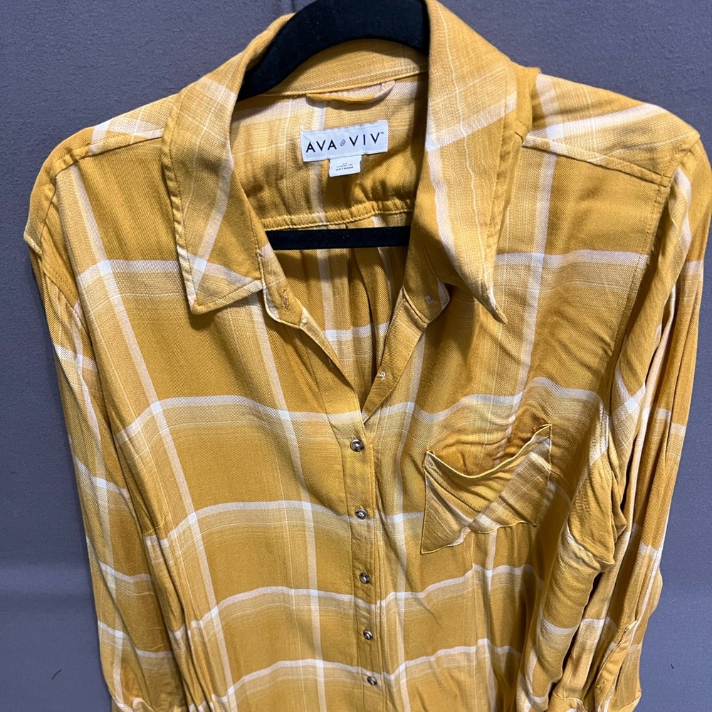 Ava & Viv Mustard Plaid Shirt Lot 33